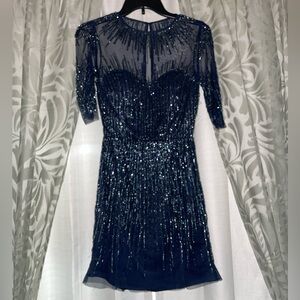 Adrianna Papell Black Beaded Sequin and Bead Sheath Dress
